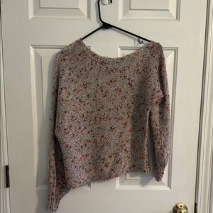 Cozy Off-the-Shoulder Knit Sweater with Orange Accents